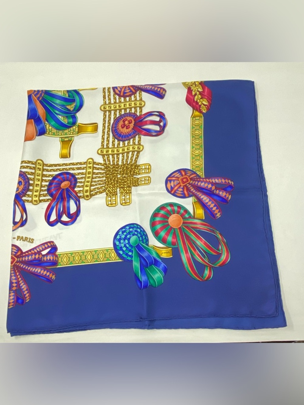 Hermes Navy Blue Multicolor 'Les Rubans du Cheval' Silk Scarf - Picture 3 of 16